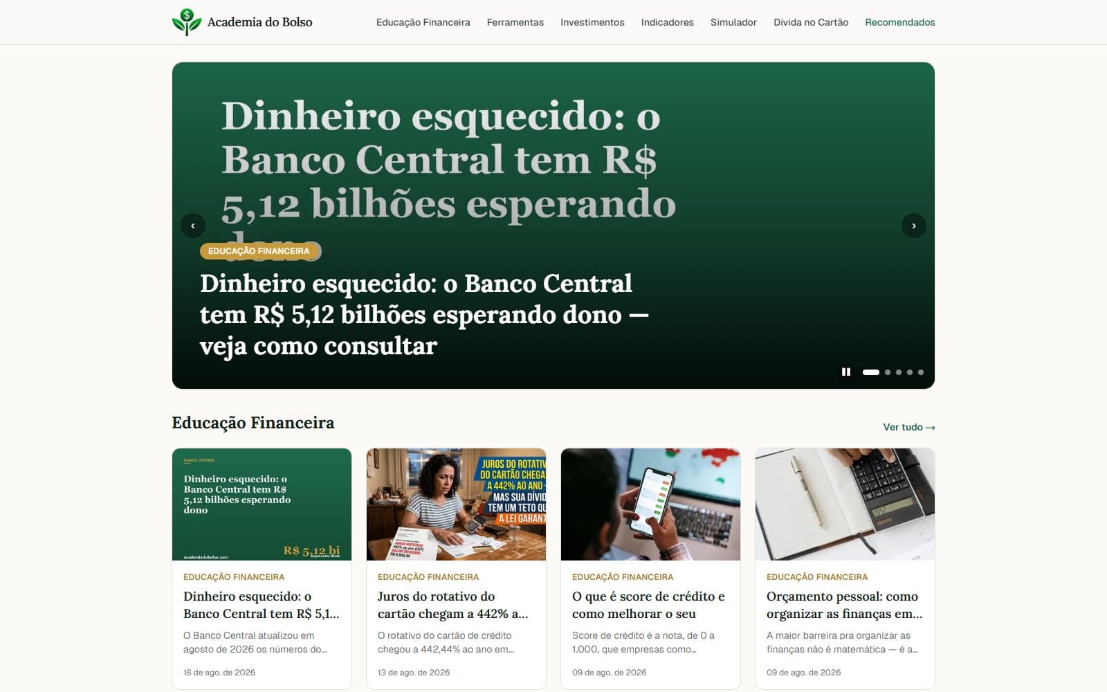 Print do site Academia do Bolso